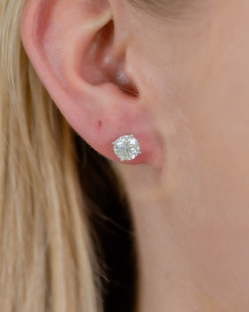 Four Prong Basket Round Diamond Studs — 3.0ctw White Gold