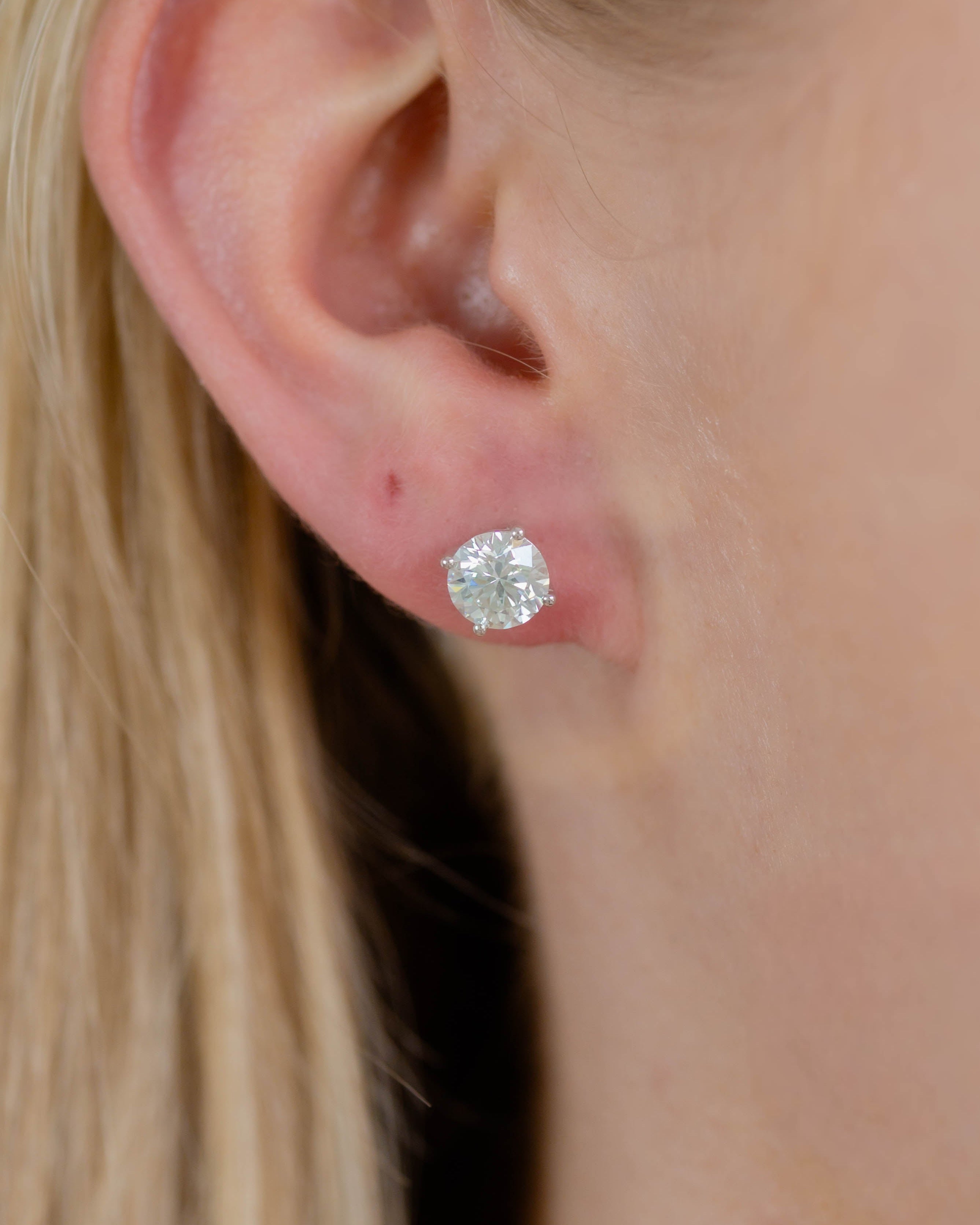 Four Prong Basket Round Diamond Studs — 3.0ctw White Gold