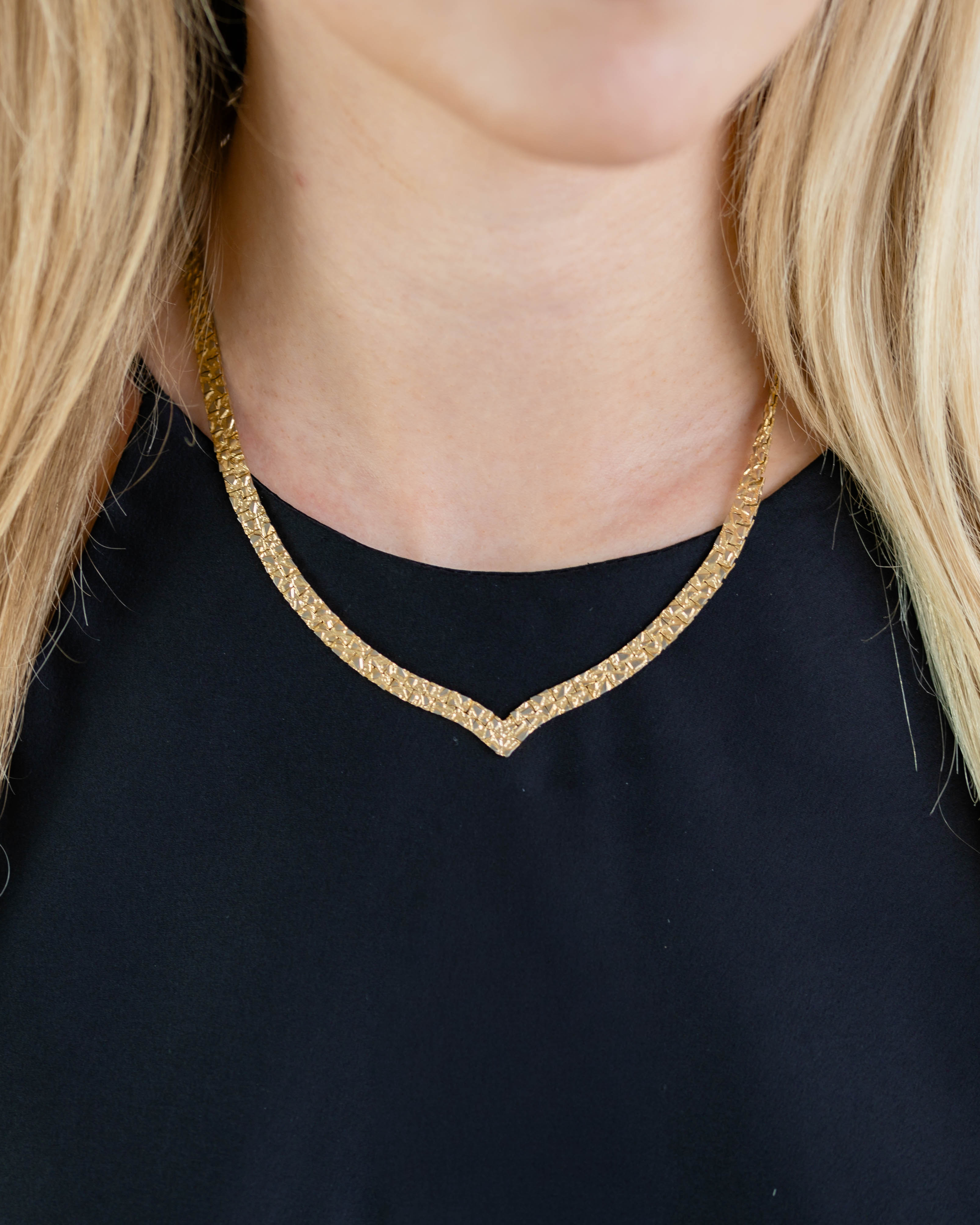 "V" Gold Nugget Chain Necklace