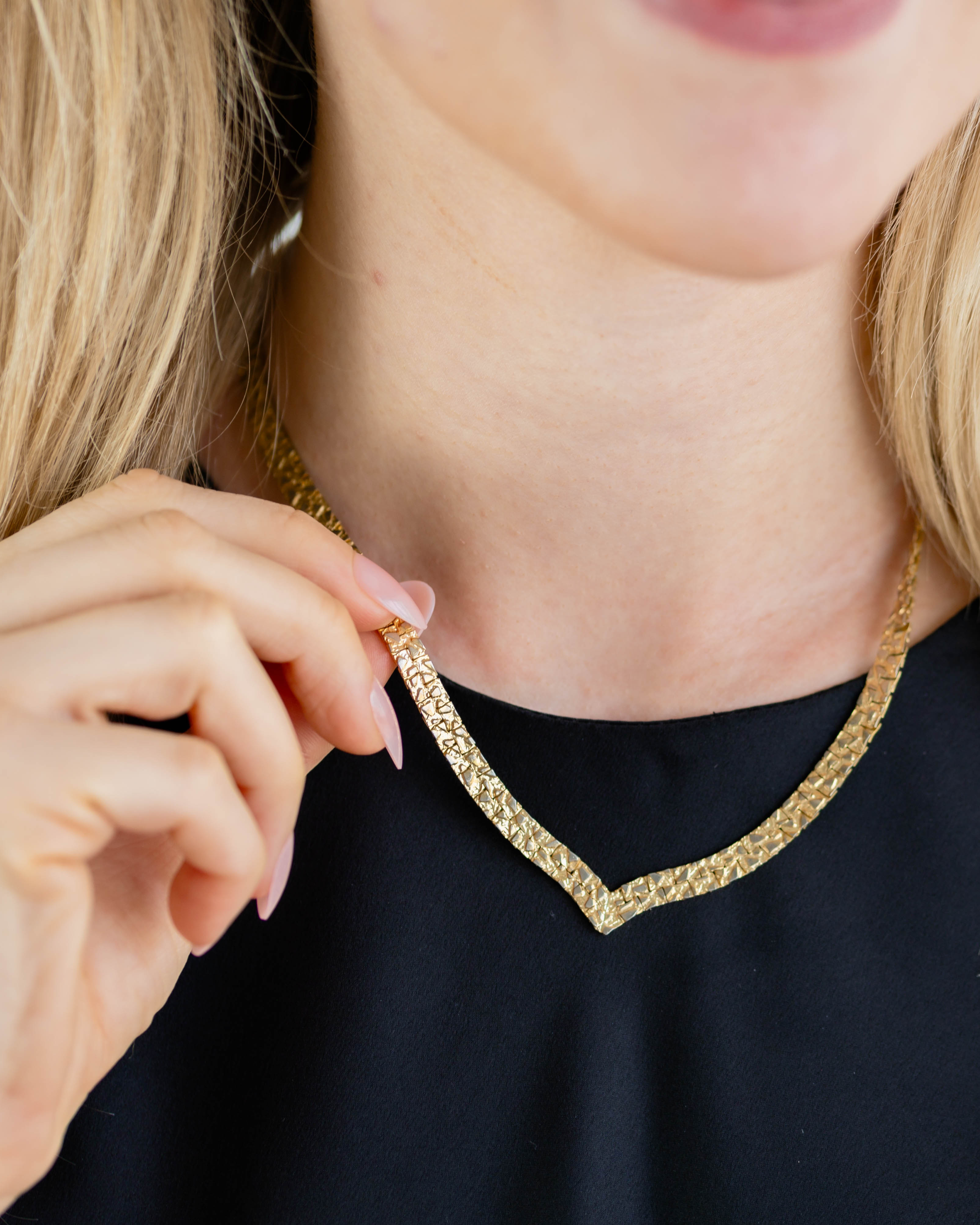 "V" Gold Nugget Chain Necklace