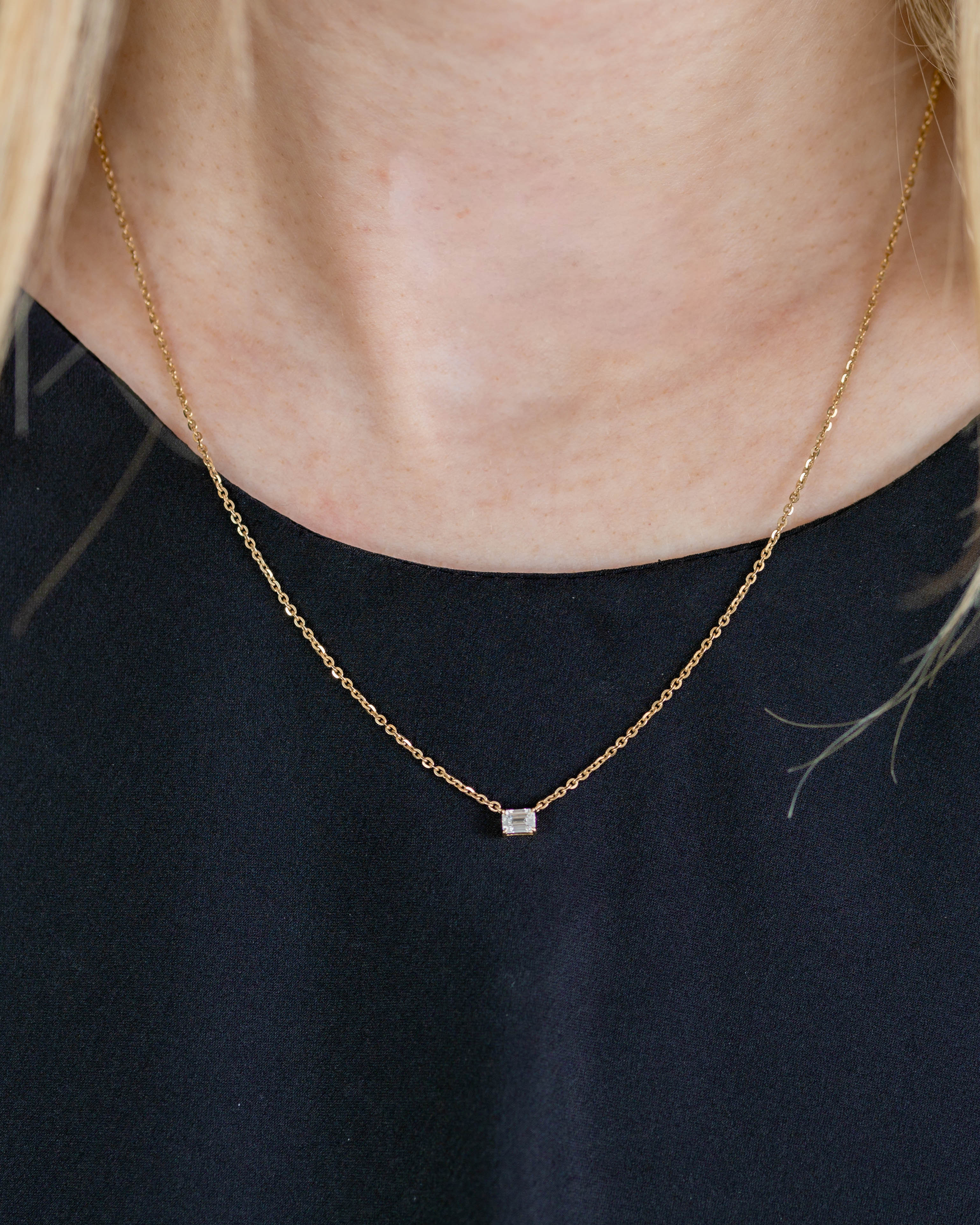 Emerald East-West Pendant — 0.24ctw Yellow Gold