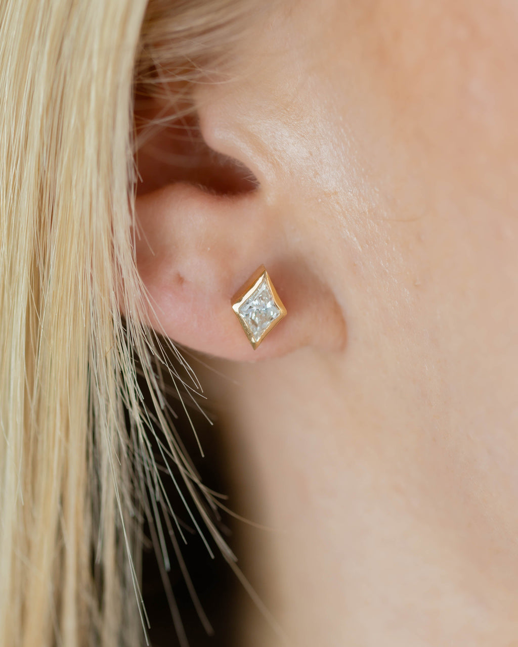 Bezel Kite Diamond Studs — 1.0ctw Yellow Gold