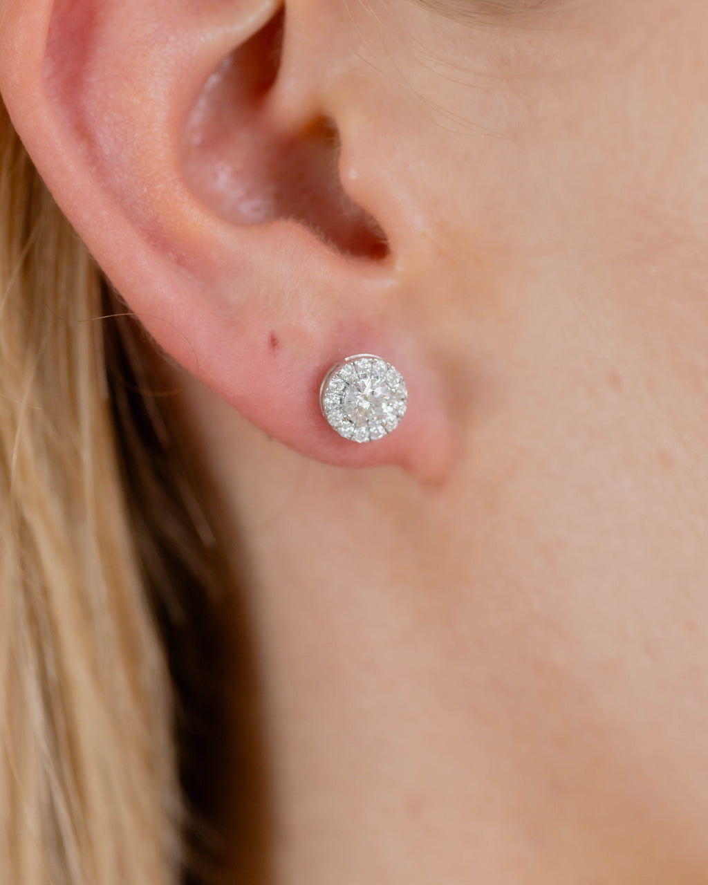 Round Diamond Halo Studs — 1.0ctw White Gold