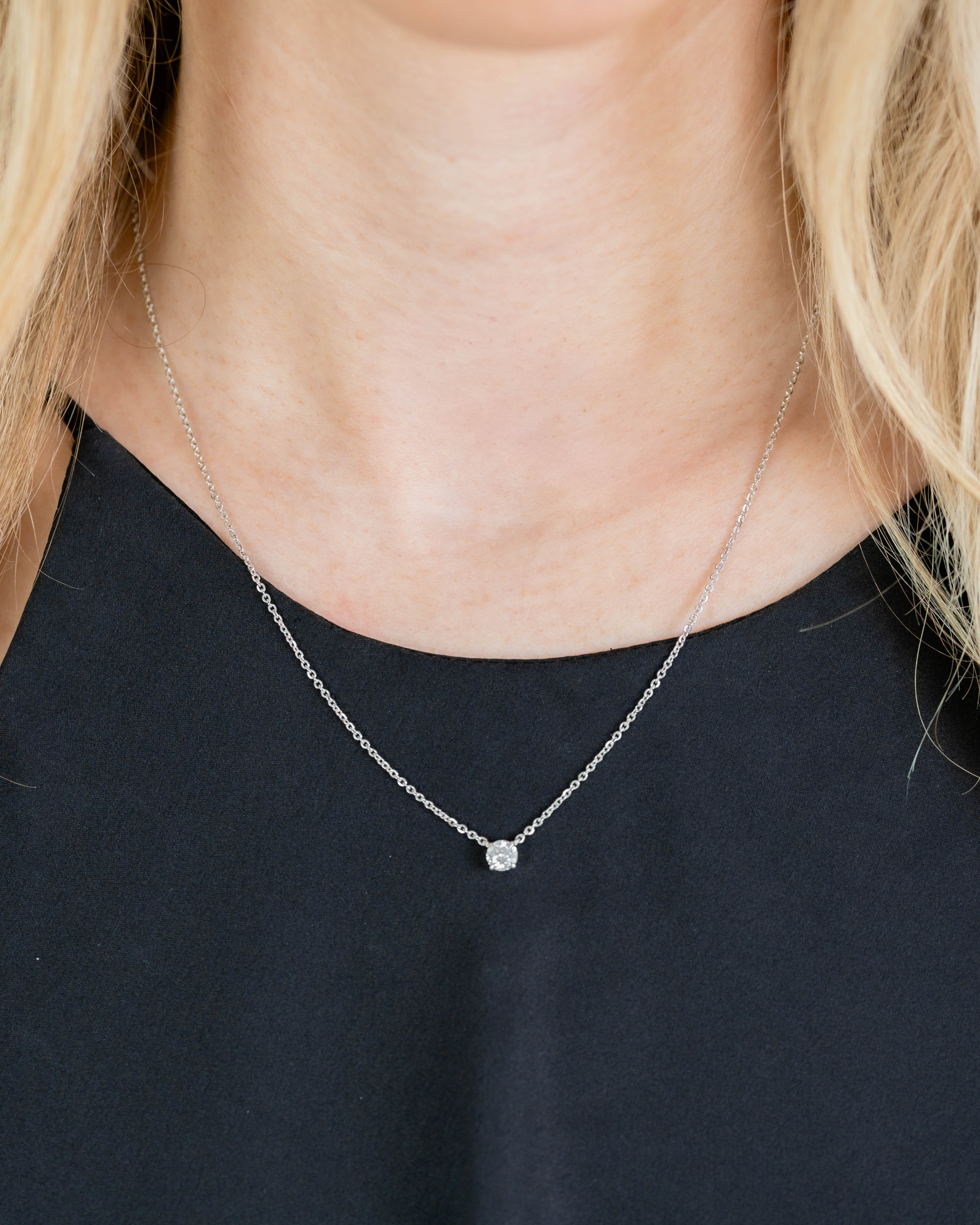 Round Solitaire Necklace — 0.56ctw White Gold