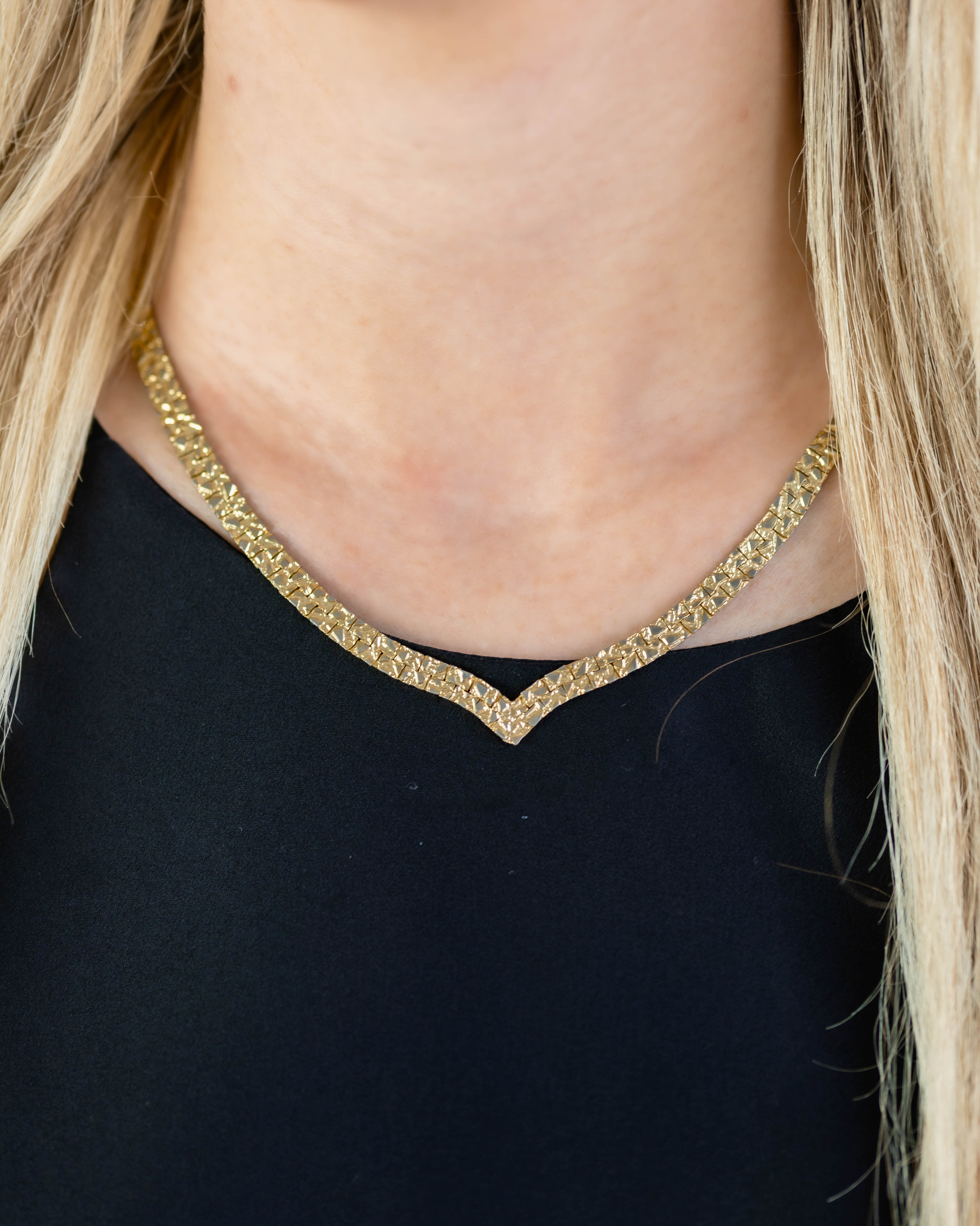 "V" Gold Nugget Chain Necklace